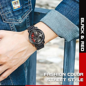 Men's Creative 3D Car Wheel Rotating Wrist Watch