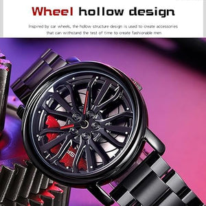 Men's Creative 3D Car Wheel Rotating Wrist Watch